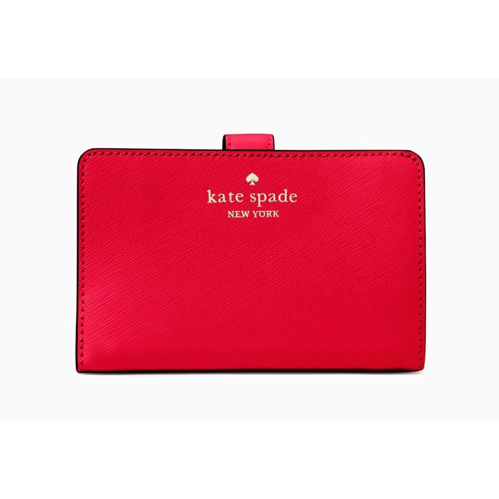 New Kate Spade Madison Medium Compact Bifold Wallet Leather Ruby Red